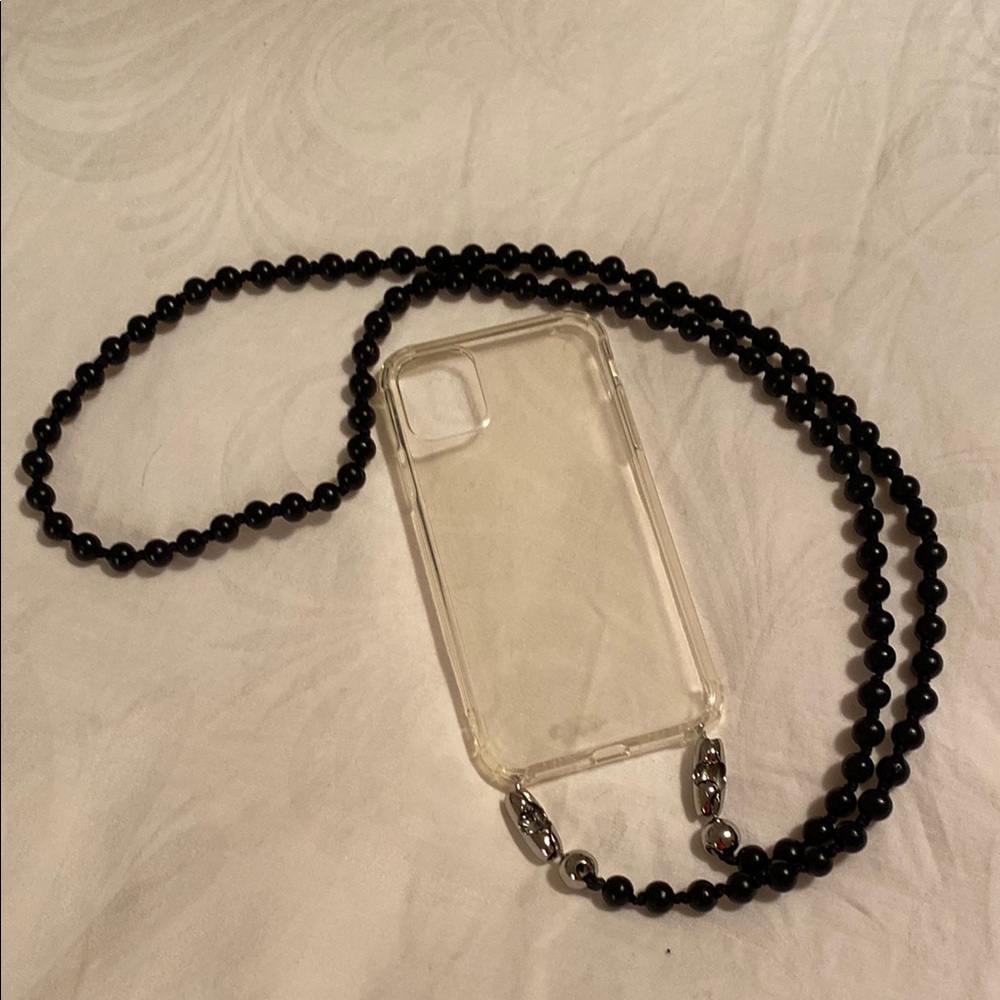 Ossa clear case for iPhone 11 and black beaded strap
